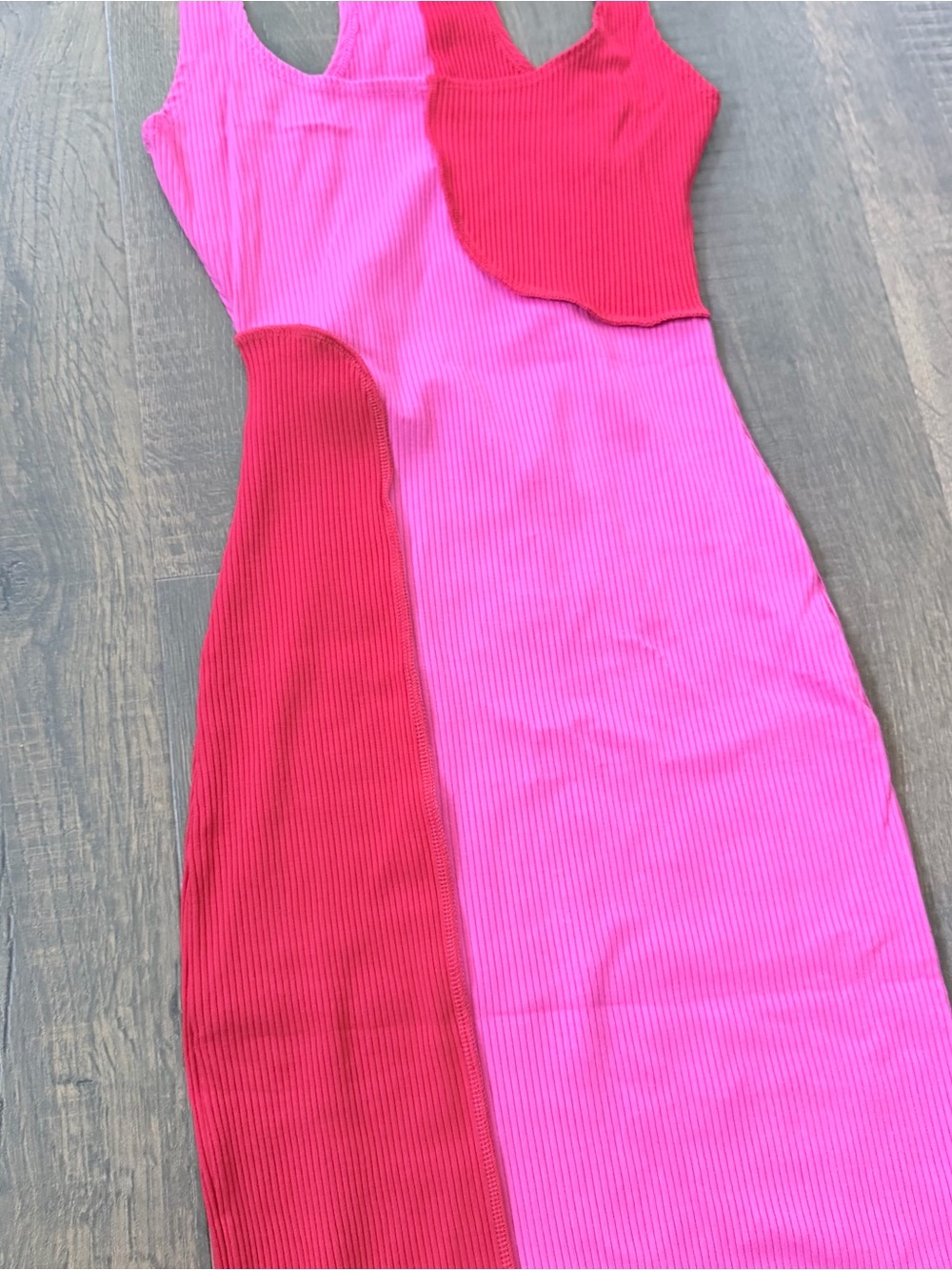 NWOT Naked Wardrobe Colorblock Pink/Red Bodycon Midi Dress | Size Large - Picture 8 of 8